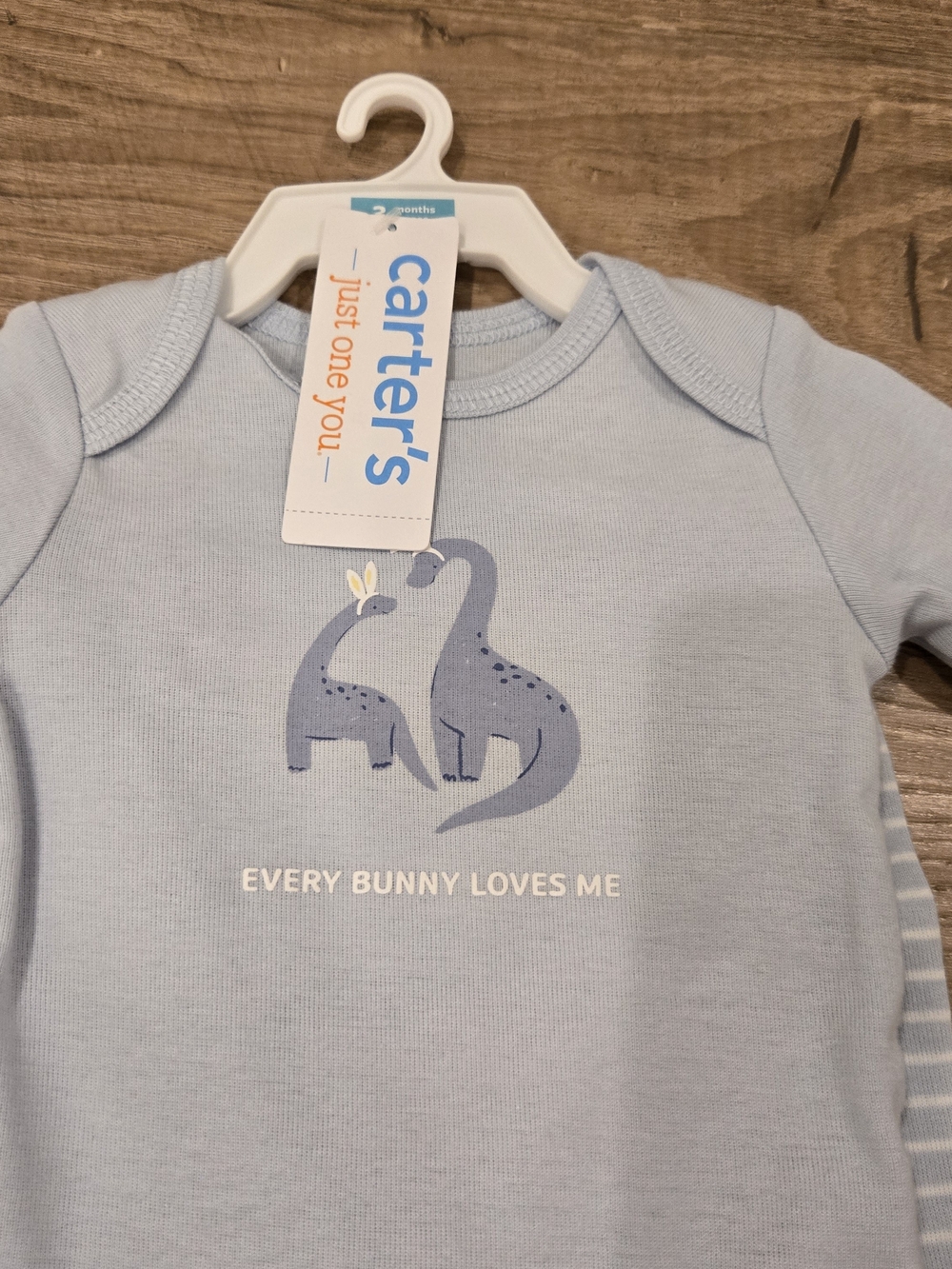 Carter's Baby Boy Dino Easter Set 2pc Blue Stripes NWT 3Mos every bunny loves me - Picture 3 of 8